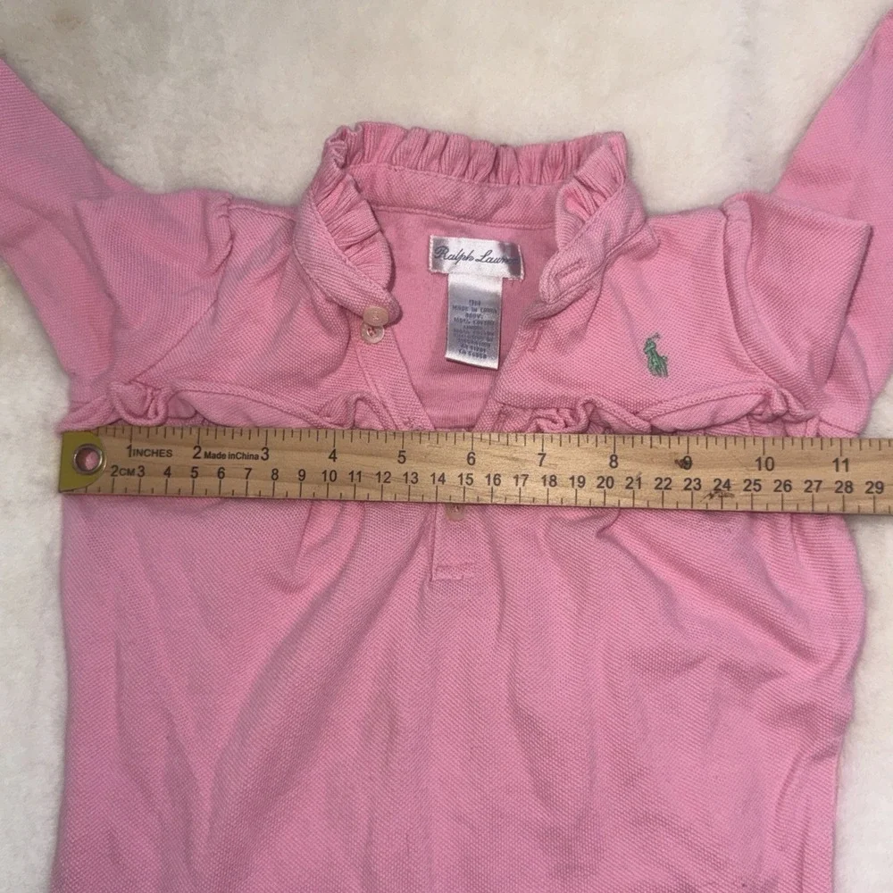 Ralph Lauren Baby Girl Pink Ruffle Collar Footed Pajama Outfit Cotton Sleeper 9M